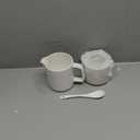 ONTUBE Porcelain Sugar and Creamer Set of 3,Ceramics Cream Pitcher, Sugar Bowl with Lid and Spoon (Bright White)