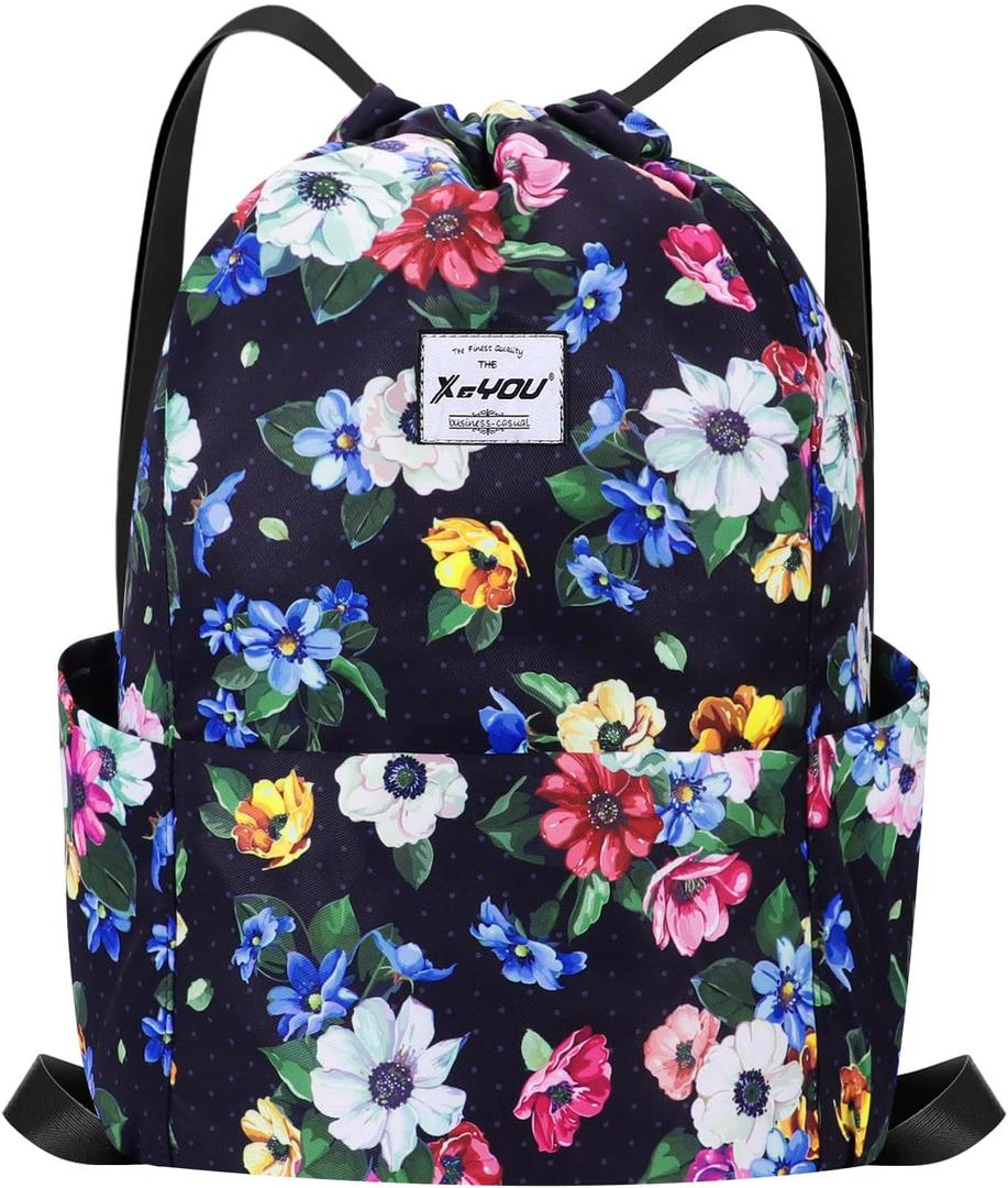 XEYOU Drawstring Sports Backpack Lightweight Gym Yoga Sackpack Shoulder Rucksack Casual Outdoor Daypack for Women and Men | Lightweight, Gym, Yoga, Casual, Outdoor (Colorful Flowers)