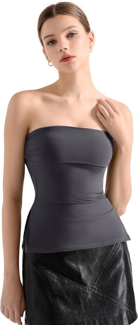 SUUKSESS Women Double Lined Going Out Trendy Tube Tops Side Split Sexy Tank Tops (Ash, XS)