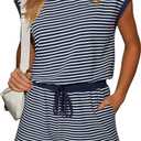 Dokotoo Women's Summer Casual Rompers Striped Shorts Overalls Adjustable Drawstring Waist Jumpsuits One Piece Outfits (Blue)