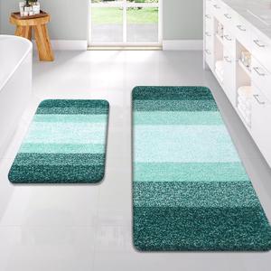 OLANLY Bathroom Rug Set 2 Piece, Soft Absorbent Microfiber Bath Rug Set, Non-Slip, Machine Wash Dry, Plush Shaggy Bath Mats for Bathroom (47"x20"+24"x16", Blackish Green)
