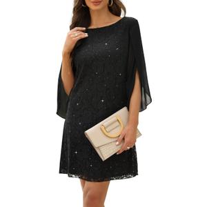 COOAN Wedding Guest Cocktail & Formal Dresses for Women - Lace Sequin Dress (Black, M)