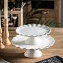 White Cake Stand, 10 Inch Cake Stands for Tea Party, Round Dessert Stand for 8 Inch Cake, Small Cake Plate Cupcake Stand for Dessert Table Display, Ruffle Trim