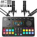 Podcast Equipment Bundle for 2, Audio Interface with Condenser Microphone, Voice Change, DJ Mixer for Streaming, Podcast Recording COMMANDER M100 3rd