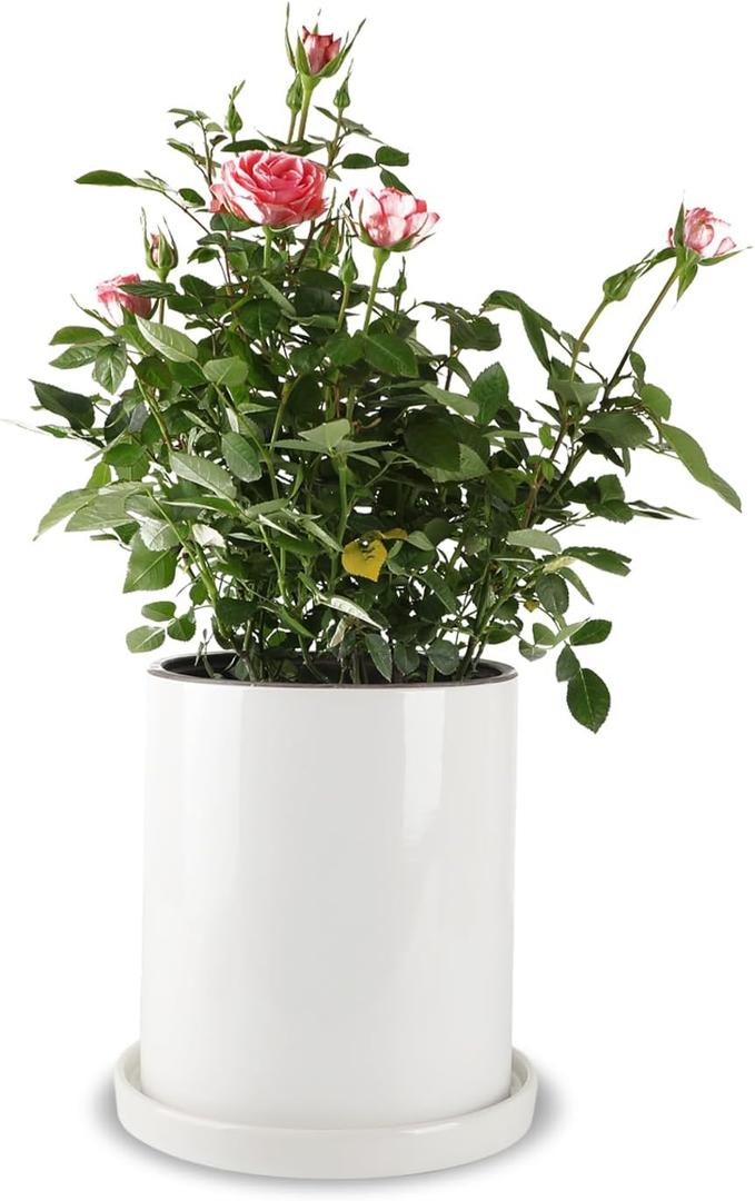Mozing Ceramic Plant Pots Indoor - Garden Planter Pot for Planting - Modern Flower Pots with Drainage Hole for Home & Office Decor7x8.5 in Glossy surface ) (White (Glossy Finish)