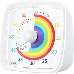 Yunbaoit Visual Timer with Night Light, 60-Minute Rainbow Countdown Timer for Kids and Adults, Time Management Tool for Home, School, Kitchen, or Office (White)
