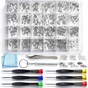 PFDHQS Eyeglass Repair Kit - 24 Types of Eyeglass Screw Size Glasses Repair Kit with Screws, Eyeglass Nose Pads, Eyeglass Screwdriver and Tweezer (24 Types Screws)