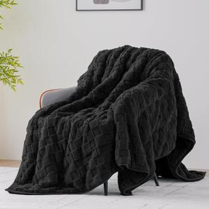 Uttermara Weighted Blankets for Adults Queen Size, 15lbs 60x80 inches Blanket with Soft Warm Plush Jacquard Sherpa, Washable Thick Heavy Throw for Sleep, Anxiety and Calming, Black