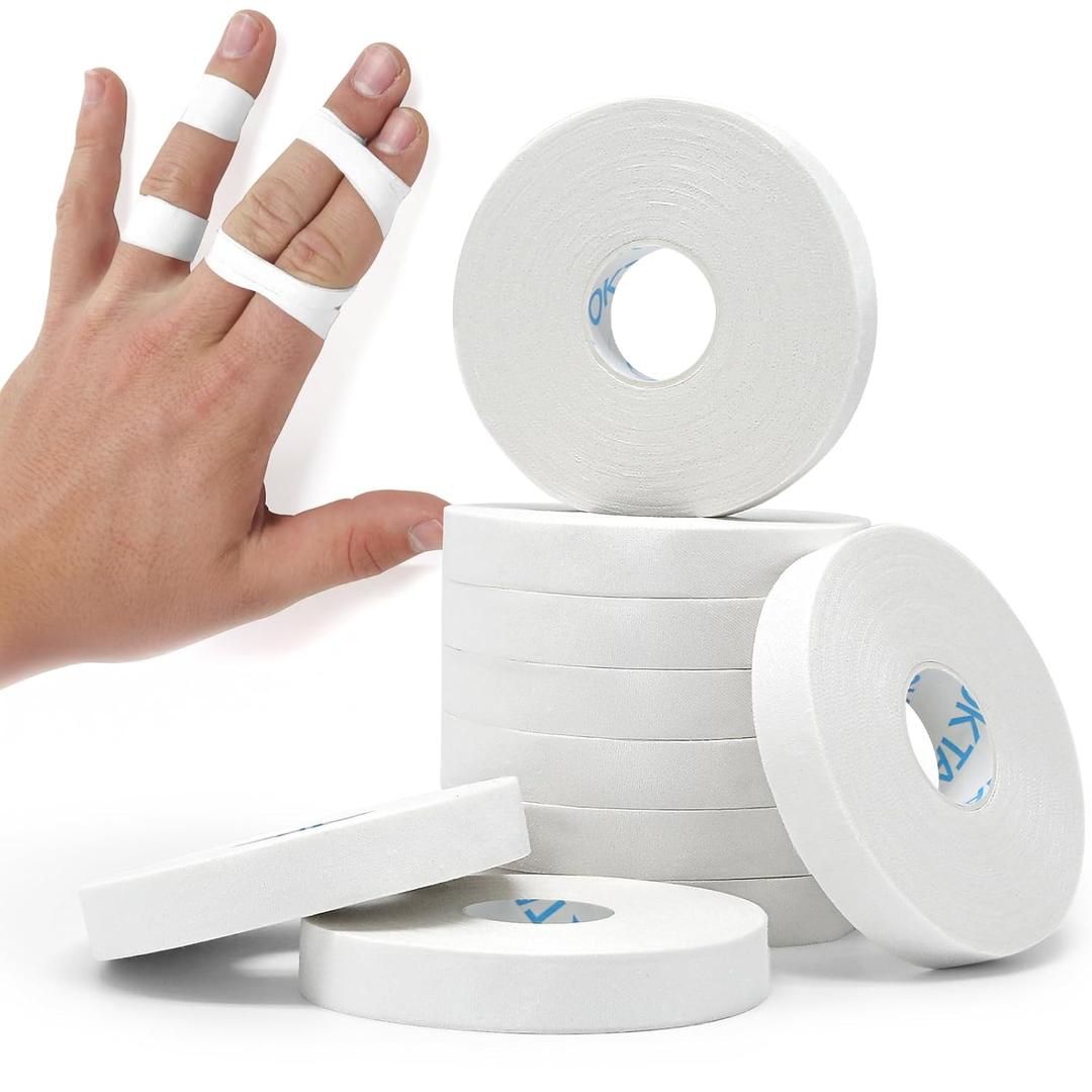 OK TAPE Athletic Finger Tape (10Rolls 450FT), Finge Wrap Tape, Extra Strong Adhesive Finger Support and Protect Tape, Hand Grip Tape for Rock Climbing, MMA, Jiu Jitsu, Volleyball, White