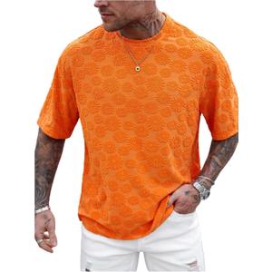 BEAUDRM Men's Floral Tees Tops Crewneck Shirt Short Sleeve Vacation Summer T Shirt Streetwear (Orange, S)