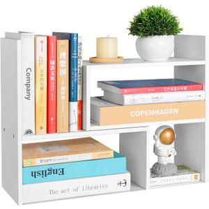 Desktop Shelf Organizer,Adjustable Stackable Office Storage Rack,Wood Display Shelf,White Small Bookshelf for Desktop,Tabletop Desk Shelf,Multipurpose Shelves for Office, Dormitory,Home Decor.
