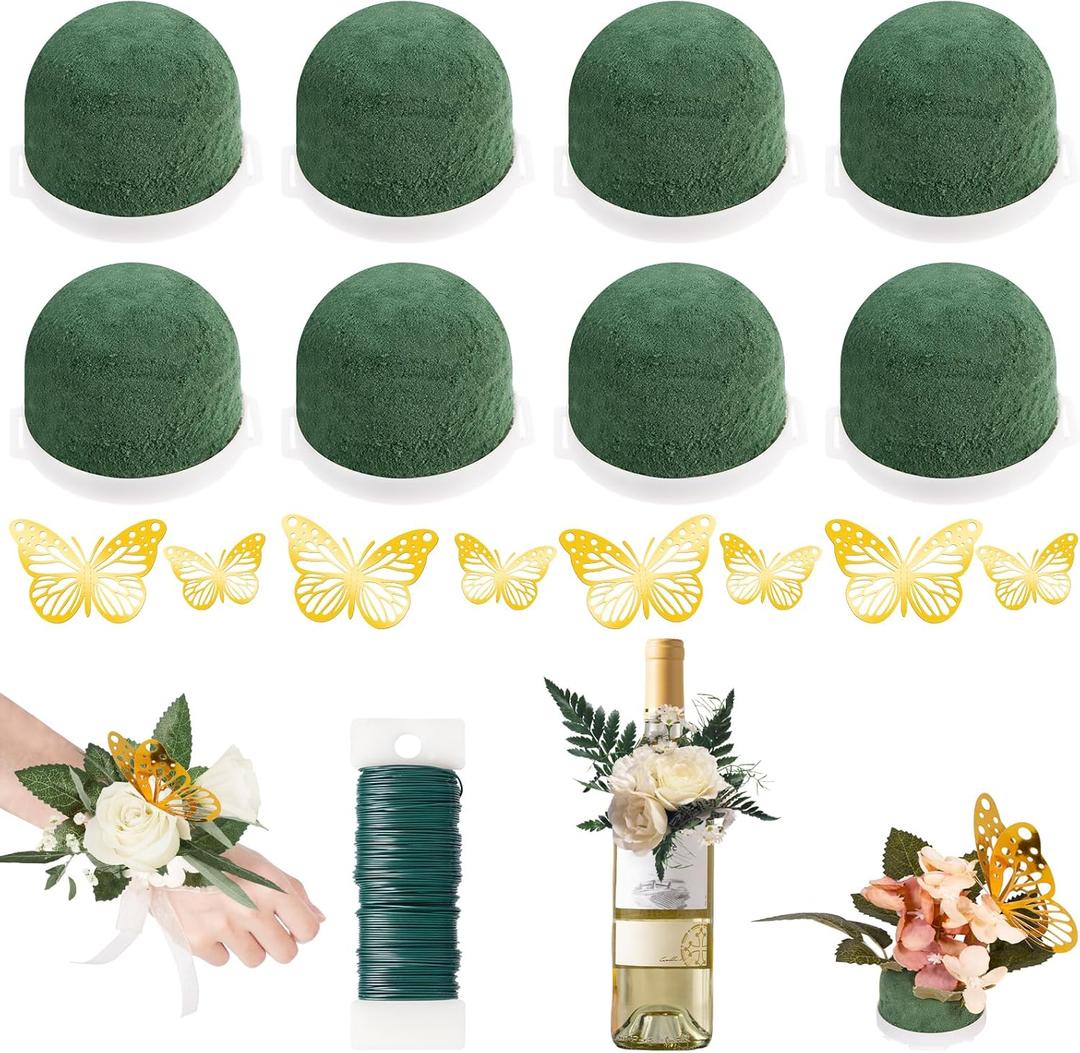 8 Pcs Mini Floral Foam Holder, Wet and Dry Flower Foam for Flower Arrangements, Floral Foam Blocks for Wine Bottle Decor, Wrist Corsages, Weddings, Party