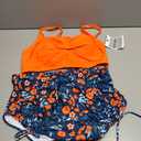 Hanna Nikole Women Plus Size Two Piece Swimsuit Sets Twist Front Bikini Bathing Suit with Drawstring Ruched Bottom, Size 20 Plus (Blue Orange Flowers)