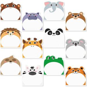 Yinder 24 Pads Cute Sticky Notes Fun Kawaii Animal Sticky Notes Pads Bulk Cartoon Memo Self Adhesive Gift for Valentines Veterinary Office School Tab Party Supplies(Safari Animals)