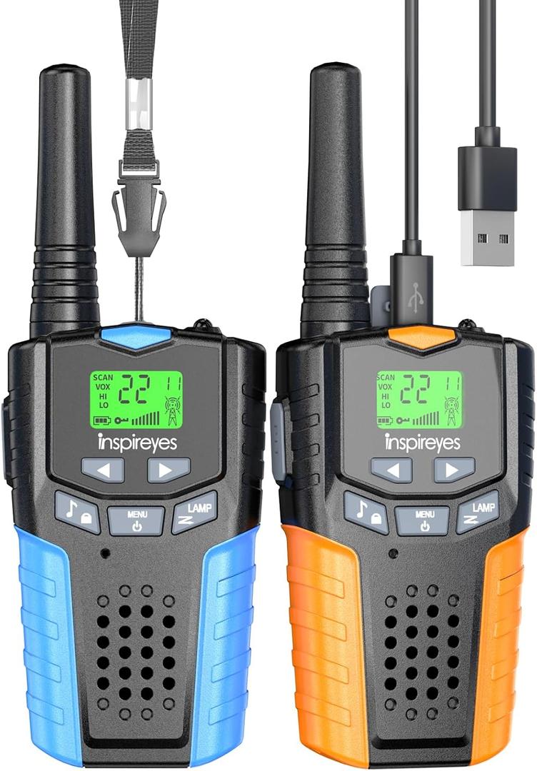 Inspireyes Walkie Talkies for Kids, Rechargeable Long Range 2 Pack, Kids Toys for Boys Girls Ages 3-12, 2 Way Radio Toy, Outdoor Adventure Toys, Camping Hiking Gear, Birthday Gifts for Kids