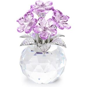 YWHL Purple Crystal Forget Me Not Flower Gifts for Women, Crystal Glass Figurines Home Decor, Handmade Collectible Figurine Ornaments for Tabletop Centerpieces