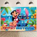 Wall Decor Backdrop for Stitch Birthday Decorations, Cute Banner for Stitch Party Supplies (5x3ft)