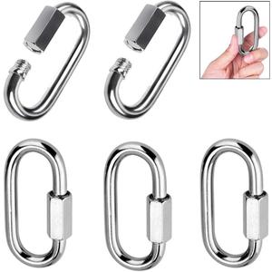 Quick Link, Lsqurel 304 Stainless Steel D Shape Locking Carabiner Heavy Duty Chain Link Keychain for Outdoor Fence Gate Swings Pet Dog M4 M6 M8 M10 Capacity 200lb 600lb 1200lb 2400lb
