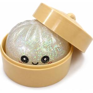 Glitter Dumpling Squishy, Mystery Box Style, Pick Your Color, Super Soft Squeeze Fidget Toy, Satisfying Stress Relief Sensory Desk Toy, with Food Steamer (Classic Pearl White Dumpling)