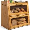 Gennua Kitchen Extra Large Bamboo Bread Box for Kitchen Countertop, Wooden Double Layer Breadbox Provides Double the Storage, Holds Multiple Loaves, Durable & Beautiful with Frosted Acrylic Panels