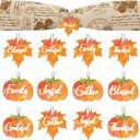 Skyley 24 Set Fall Napkins Thanksgiving Napkin Rings Fall Wooden Maple Leaf Pumpkin Napkin Rings Serviette Buckle with Rope for Thanksgiving Table Decorations Banquet Holiday Dinner Party