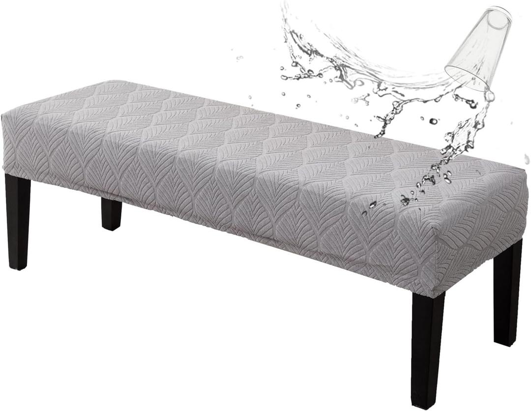 Genina Waterproof Dining Room Bench Covers, Stretch Jacquard Bench Seat Protector Cover, Rectangular Bench Cover for bedrooms, Living Rooms, Kitchens, Removable, Washable (Light Grey)