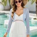 Aiboria Women's Long Sleeve Sheer Shrugs Open Front Mesh Cropped Cardigan Bolero S-XXL (Blue)