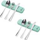 8 Picec Travel Utensils Camping utensils Travel Silverware Set with Case Fork and Spoon Set Office Stainless Steel Reusable Trip Cutlery Set Easy to journey Lightweight Lunch Box for Men