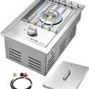 VEVOR Single Grilling Side Burner, 15,000BTU Liquid Propane Side Burner for Outdoor Kitchen, Convertible to Natural Gas, 304 Stainless Steel Built-in Single Grill Burners for BBQ Grill Island