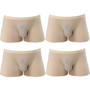 YATEEN Men's Traceless Underwear Ice Silk Boxer Brief (Large, 4-pack Khaki)