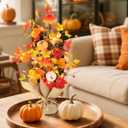 BLOSMON Thanksgiving Centerpieces for Dinner Table: 19.7 Inch Fall Indoor Home Decor Faux Tree with Timer 30 LED Lights - Artificial Pumpkin Berry Maple Leaf Pine Cone Trees Autumn Decoration (Orange & Red)