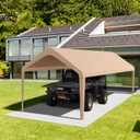 Carport Replacement Canopy Cover 10'x20' for Tent Top Garage Shelter Cover with Ball Bungees, 800D Oxford Replacement Cover Waterproof & UV Protection, Not Included Frame (Light Brown)