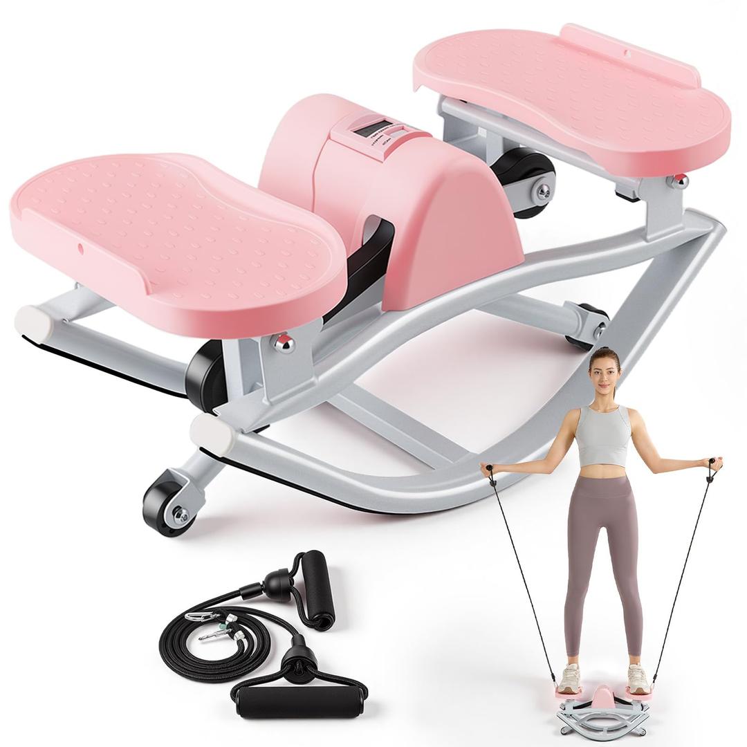 The Rock Stepper, Rock Stepper Side to Side Steppers for Exercise at Home, Stair Stepper Low-Impact Cardio & Core Trainer, Compact Home Workout Equipment for Legs Glutes Abs (Pink)