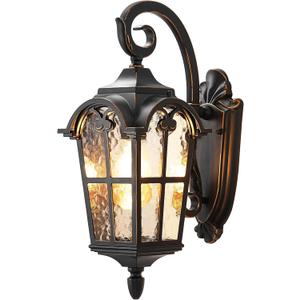 DEWENWILS Outdoor Wall Light Fixtures, Black Roman 17.7" H Exterior Wall Lantern, Anti-Rust & Waterproof, Water Ripple Glass, Outside Wall Sconce Porch Light for House, Garage