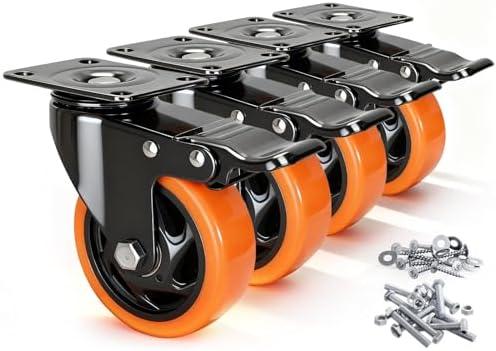 Caster Wheels, 4 Inch Caster Set of 2, Dual Locking PU Casters 2400LB, Swivel Casters for Furniture, Workbench & Tool Cart – Quiet, Floor Safe, Smooth Rolling