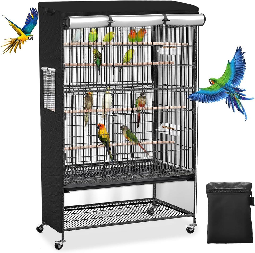Roasivi Universal Large Birdcage Cover Black Out and Breathable Cages Cover for Parrots and Other Small Animals Durable Waterproofing Washable Material 36" L x 25" W x 48" H Black