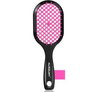 Vented Detangling Hair Brush - Detangler Hairbrush with Soft Bristles for Effortless Tangle Free -Ideal for Natural Curly Straight Wet Dry Damaged Hair for Women Men Kids - Magenta