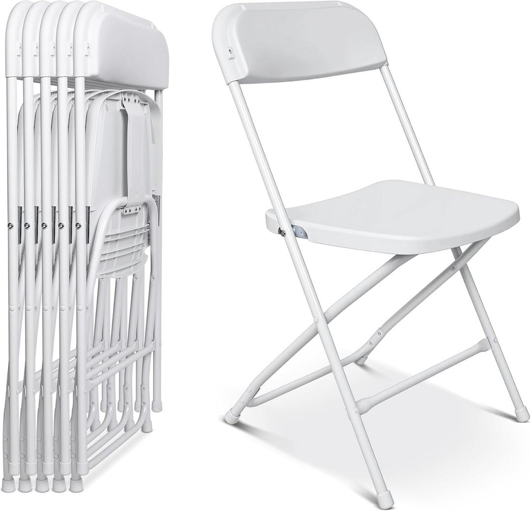 6 Pack White Plastic Folding Chair,350lb Capacity, Portable Commercial Chair with Steel Frame for Office Wedding Party Patio Dinning Events
