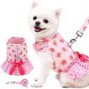 EXPAWLORER Dog Harness Small Medium Sized Dogs, Plaid Dog Dress Bowknot Harness and Leash Set, No Choke No Pull Soft Mesh Vest Cute Princess Puppy Outfits Clothes Costume for Girls Party Cats Pink XS (XSmall(Chest Girth 10" - 12.5"))