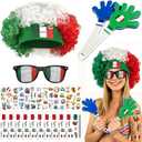 2026 Soccer Patriotic Set, Mexico Flag Color Wig, Party Glasses, 2Pcs Hand Clappers, 22Pcs Waterproof Stickers, Ideal Gift for Football Lovers and Mexico Fans