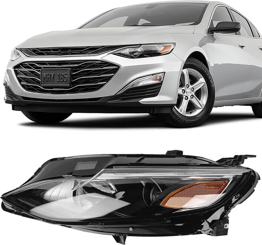 FIONE - For Chevy Malibu Headlight Assembly 2019 2020 2021 2022 Replacement Halogen Headlamp Projector Left Driver Side 84680167 84650573 GM2502498 LH