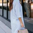Aoudery Womens Button Down Shirt Dresses with Pockets Striped Cotton Shirts Collared Long Sleeve High Low Blouse Tops (Blue, M)