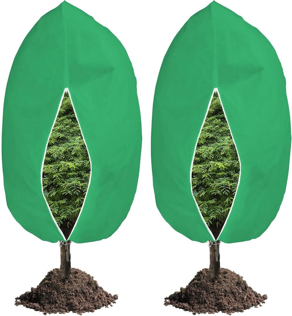 NAMOTEK 2 Pack Plant Covers Freeze Protection Tree Covers for Winter with Zipper Drawstring(Green 47" X 39")