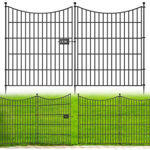 5 Panels Decorative Garden Fence with Gate, 32 in(H) X 12 ft(L) No Dig Dog Fence Animal Barrier Outdoor for Yard, Rustproof Metal Garden Edging and Borders, Temporary Fencing Stakes