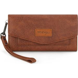 Montana West X Wrangler Brown Wallet Women Rfid Large Wristlet Trifold Women's Wallets Card Cases & Money Organizers with Detachable Wrist Strap