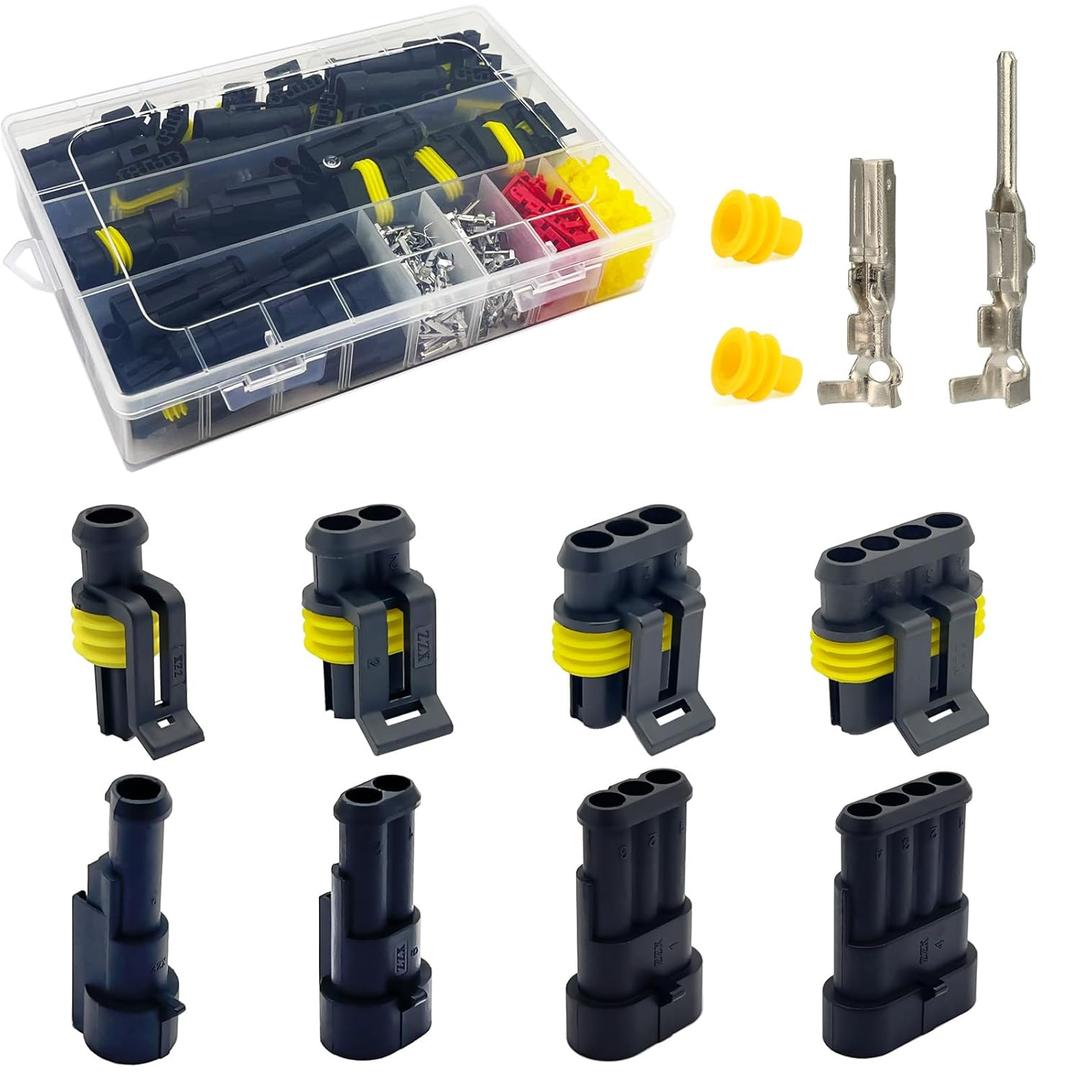 352Pcs Waterproof Car Electrical Connector Terminals Automotive Electrical Wire Connector Plug Kit 1/2/3/4 Pin Connectors Male and Female