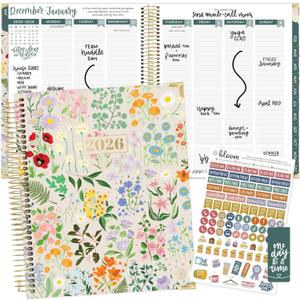 bloom daily planners 2026 Hardcover Calendar Year Goal & Vision Planner (January to December) - Monthly & Weekly Agenda Organizer - 7.5" x 9" - Garden Party, Beige
