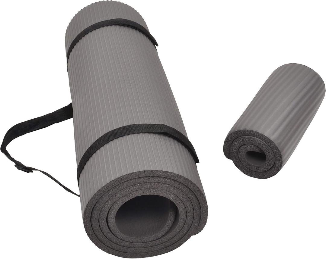 All Purpose 1/2-Inch Extra Thick High Density Anti-Tear Exercise Yoga Mat and Knee Pad with Carrying Strap, Multiple Colors (Gray)