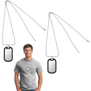 Military Dog Tag Necklaces with Ball Chain, 2-Pack Stainless Steel ID Tags, 23.6 inch Chain Length, Silver