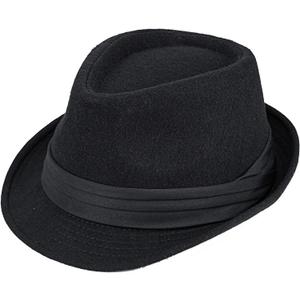 Kid's Short Brim Black Trilby Fedora Hat - Boys Manhattan-Hat Gangster Fedora hat for 4-10 Years Old (5-9 Years)
